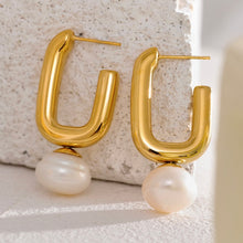 Load image into Gallery viewer, Big Pearl Long Studs | 18k Gold Plated
