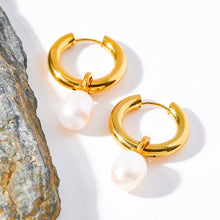 Load image into Gallery viewer, Pearl Charm Hoop Earrings | 18k Gold Plated
