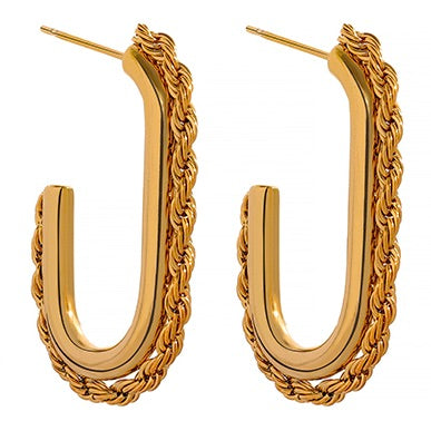 Tres Rope Stud Hoops | 18k Gold plated