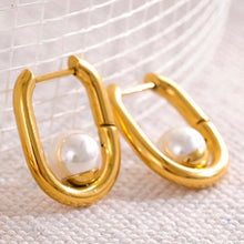 Load image into Gallery viewer, Grace Pearl Hoops | 18k Gold Plated
