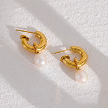 Load image into Gallery viewer, Pearl Charm Stud Earrings | 18k Gold Plated
