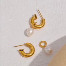 Load image into Gallery viewer, Pearl Charm Stud Earrings | 18k Gold Plated
