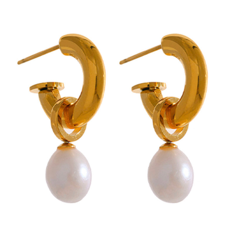 Pearl Charm Stud Earrings | 18k Gold Plated