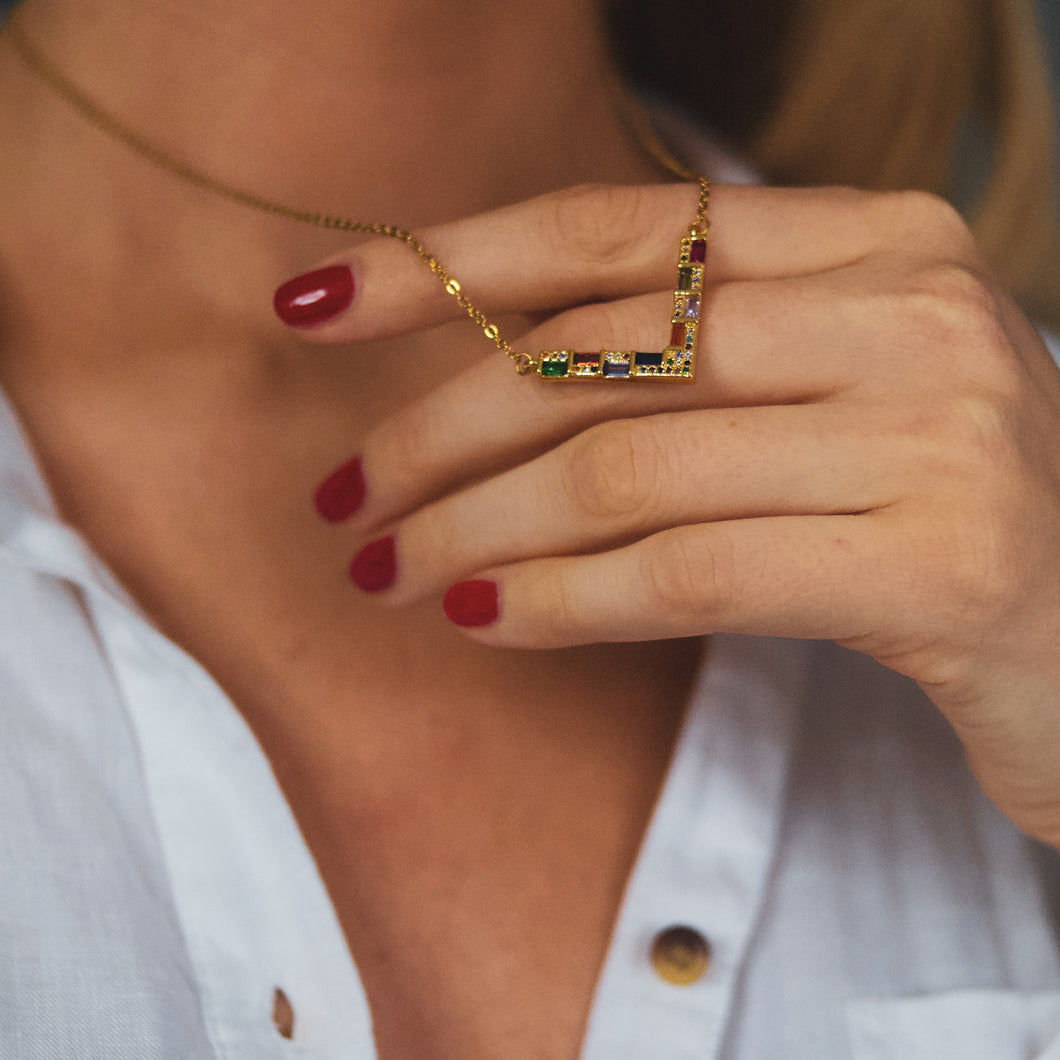 RAINBOW CUBIC ZIRCONIA NECKALCE | 18K GOLD PLATED