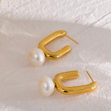 Load image into Gallery viewer, Big Pearl Long Studs | 18k Gold Plated
