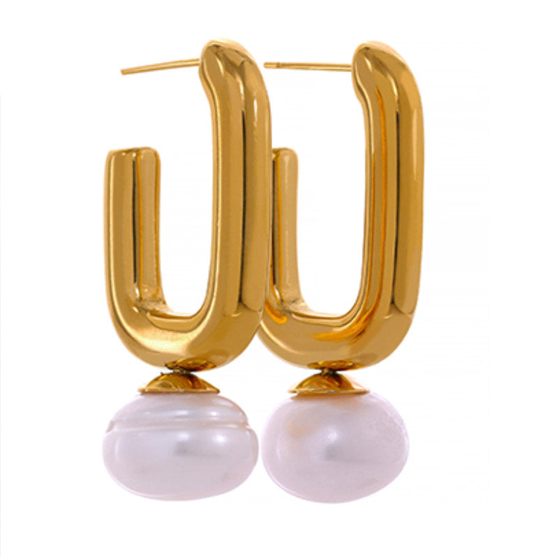 Big Pearl Long Studs | 18k Gold Plated