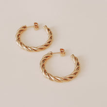 Load image into Gallery viewer, GOLD VICTORY HOOP EARRINGS | 18K GOLD PLATED
