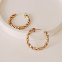 Load image into Gallery viewer, GOLD VICTORY HOOP EARRINGS | 18K GOLD PLATED
