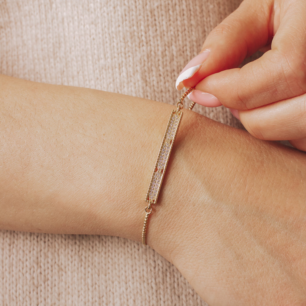 GOLD CUBIC ZIRCONIA BOX CHAIN BRACELET | 18K GOLD PLATED